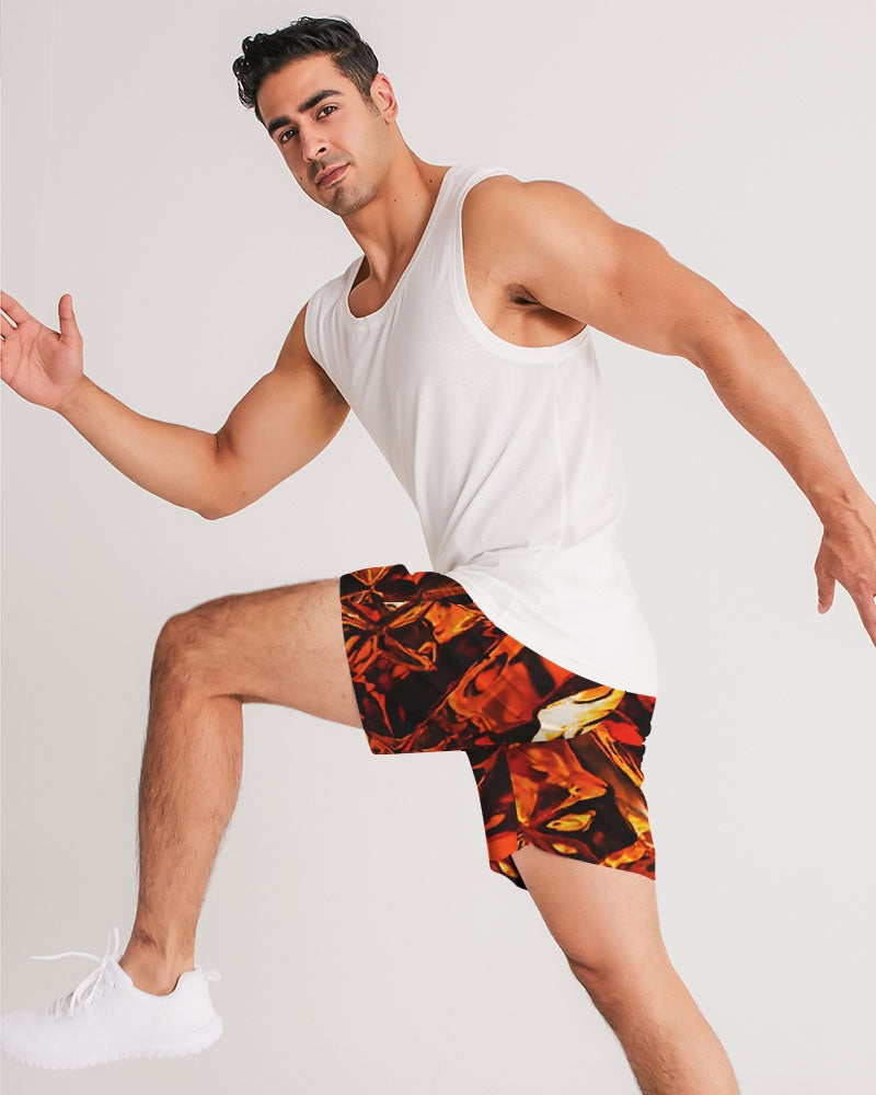 Men’s athletic shorts with an all over whiskey on ice print design.