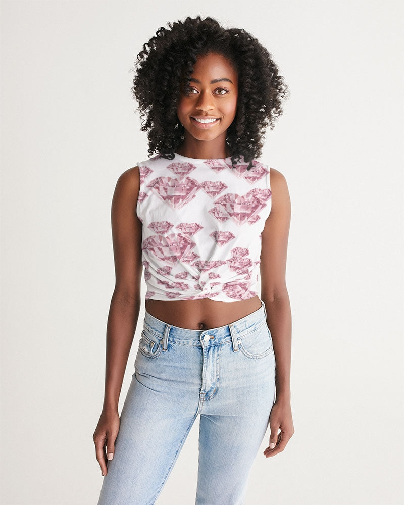 White front tank top featuring a diamond all-over print