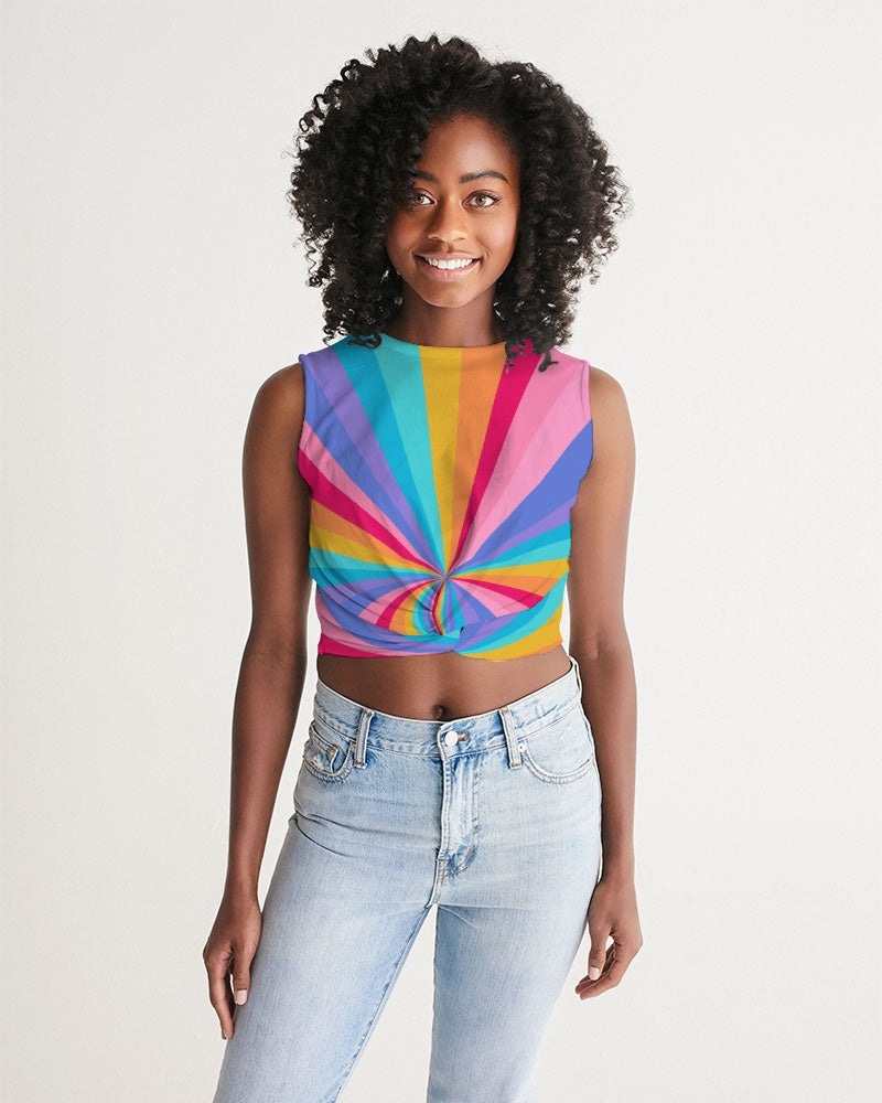 Colorful Rainbow twist-front tank top