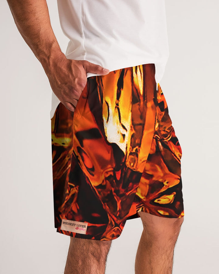 Men’s athletic shorts with an all over whiskey on ice print design.