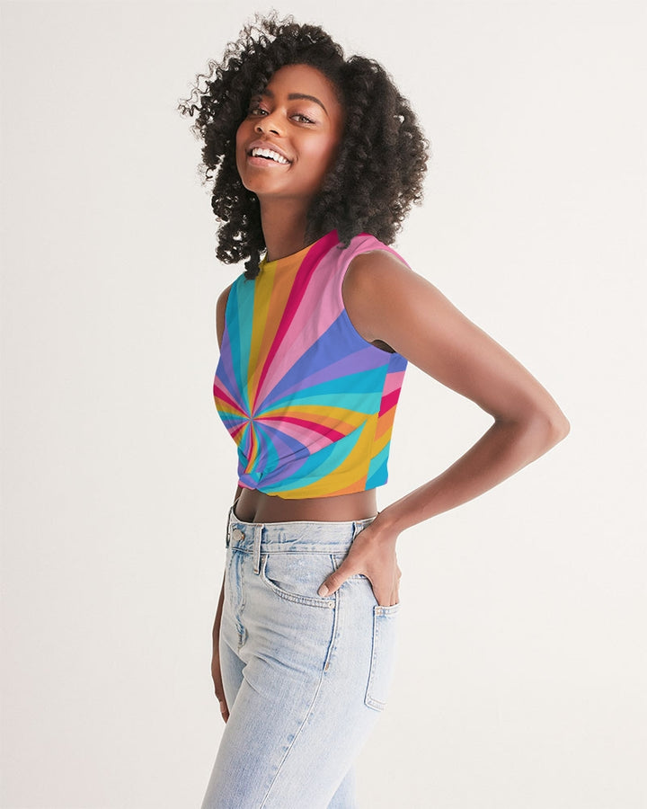 Colorful Rainbow twist-front tank top