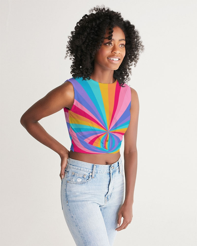 Colorful Rainbow twist-front tank top