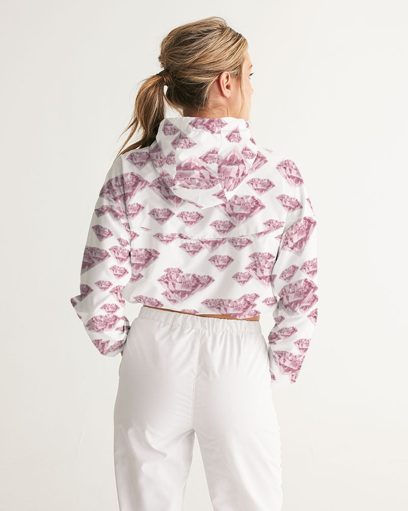 White cropped windbreaker with an all-over diamond print 