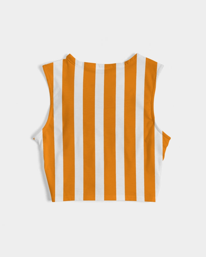 Orange Stripe twist-front tank with a green boujee text design