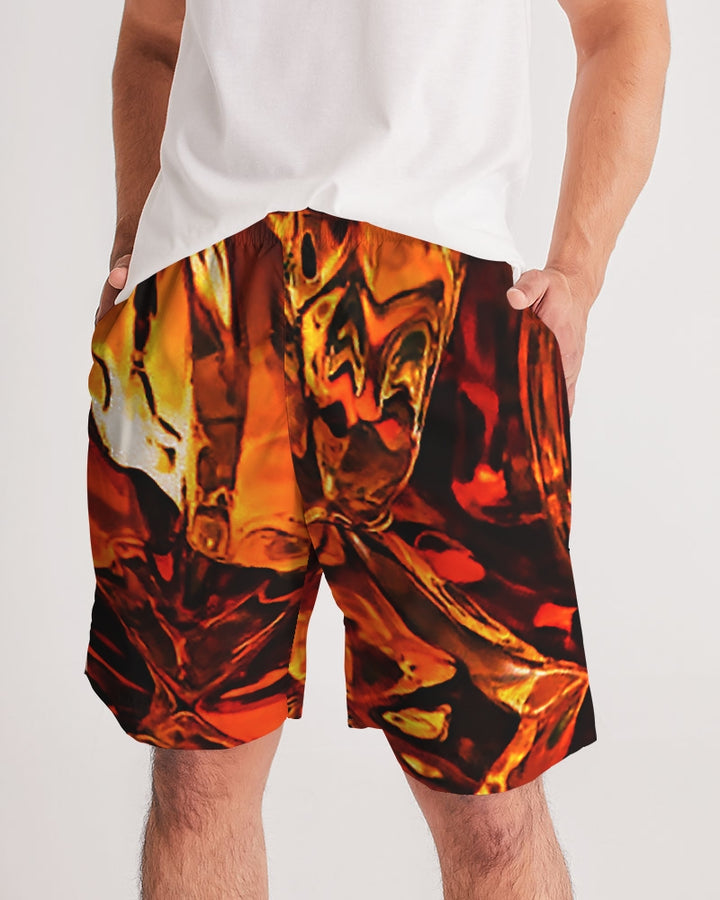 Men’s athletic shorts with an all over whiskey on ice print design.