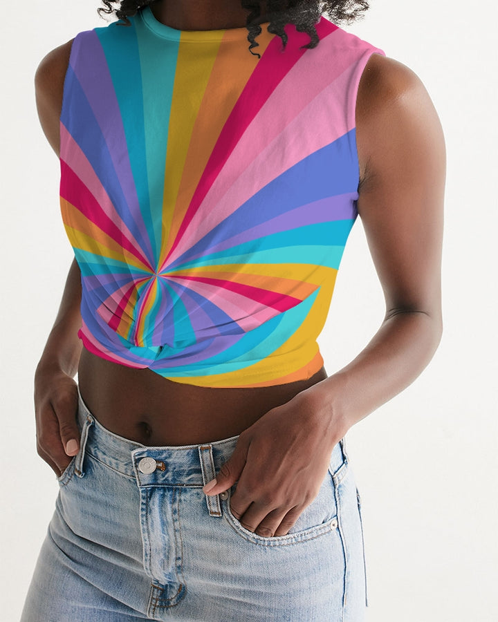 Colorful Rainbow twist-front tank top