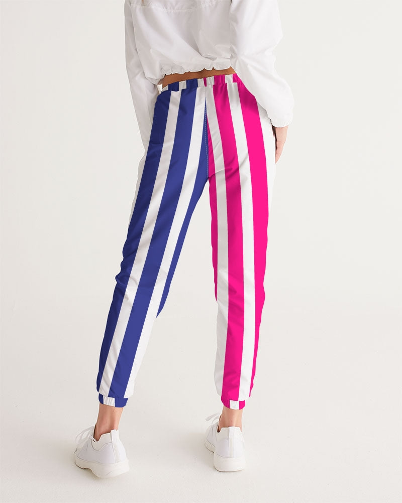 Navy and hot raspberry pink striped track pants