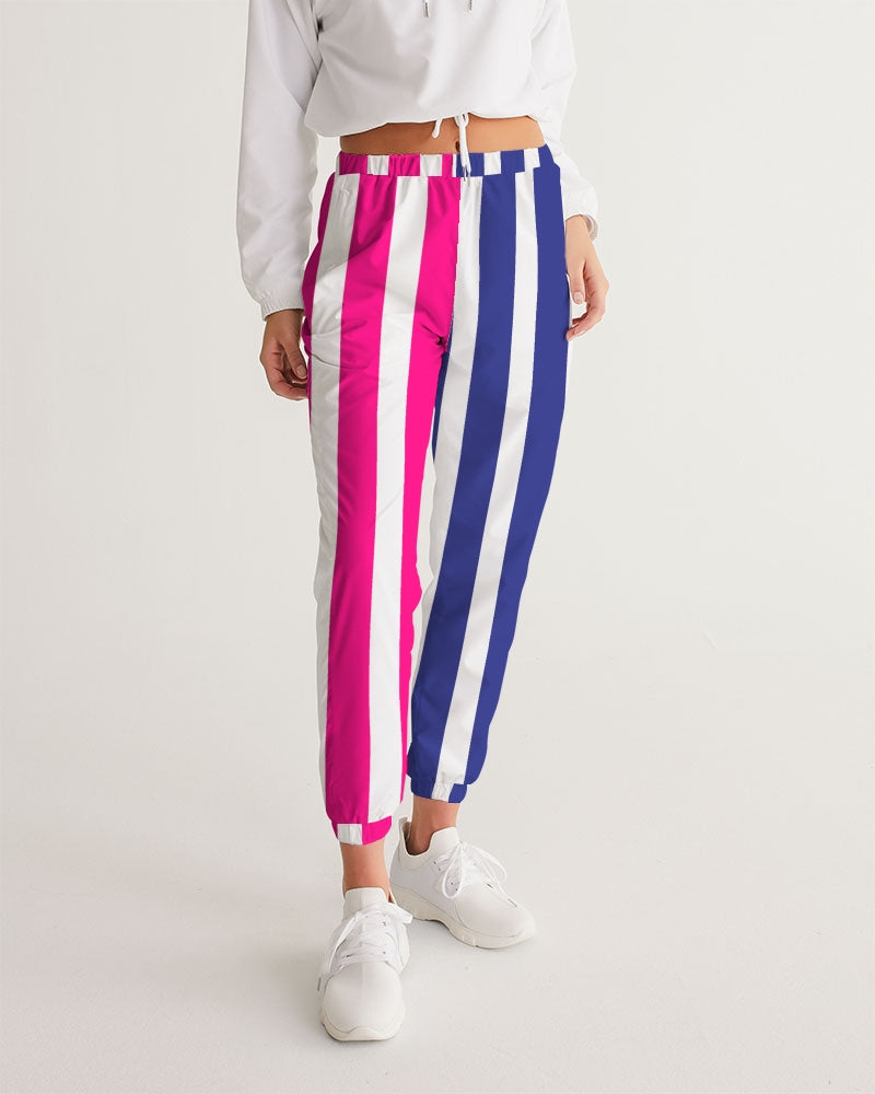 Navy and hot raspberry pink striped track pants