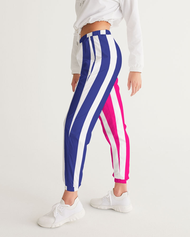 Navy and hot raspberry pink striped track pants