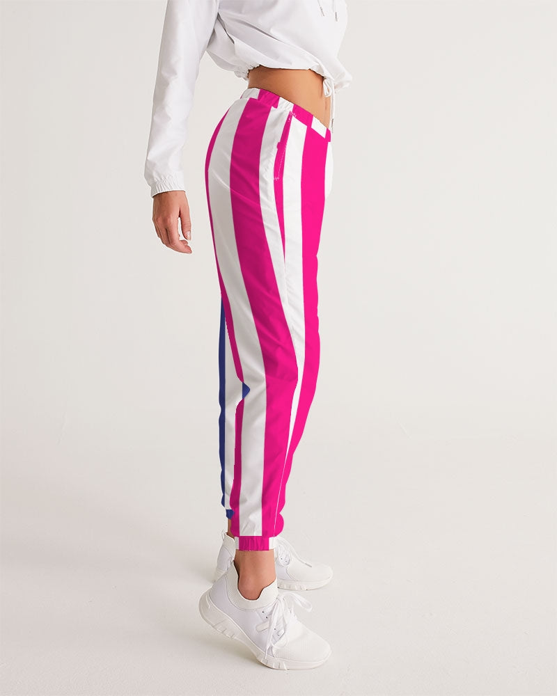 Navy and hot raspberry pink striped track pants