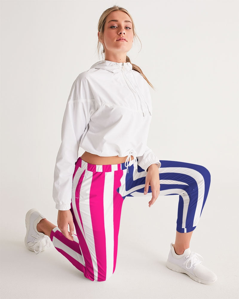 Navy and hot raspberry pink striped track pants