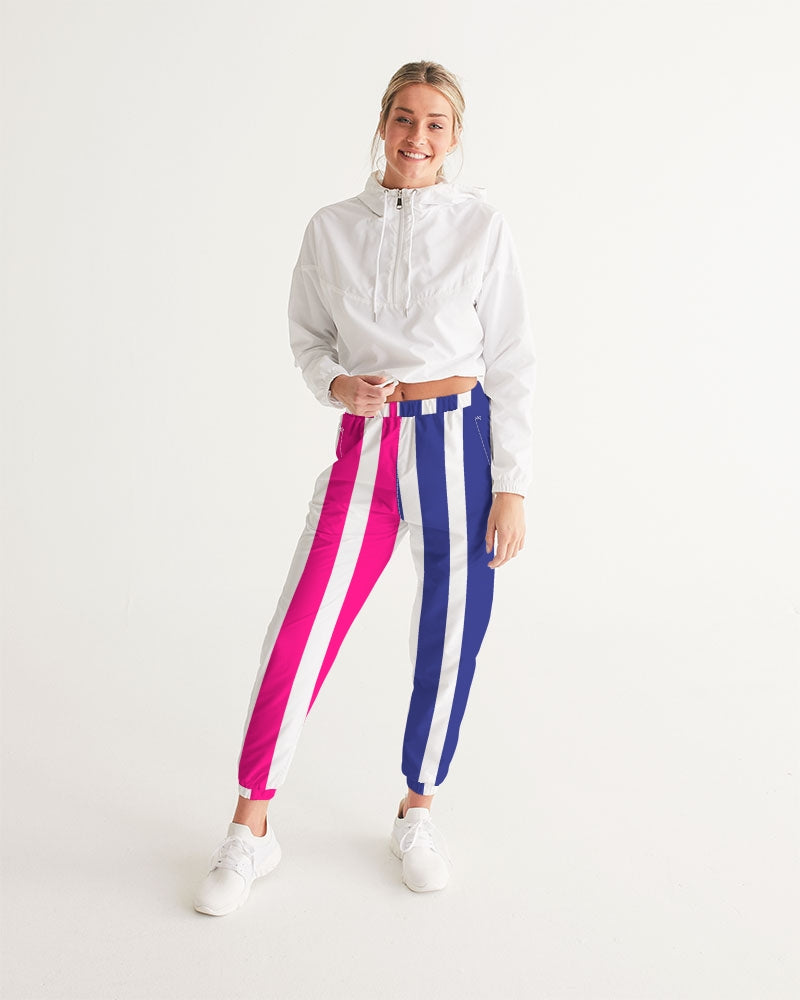 Navy and hot raspberry pink striped track pants