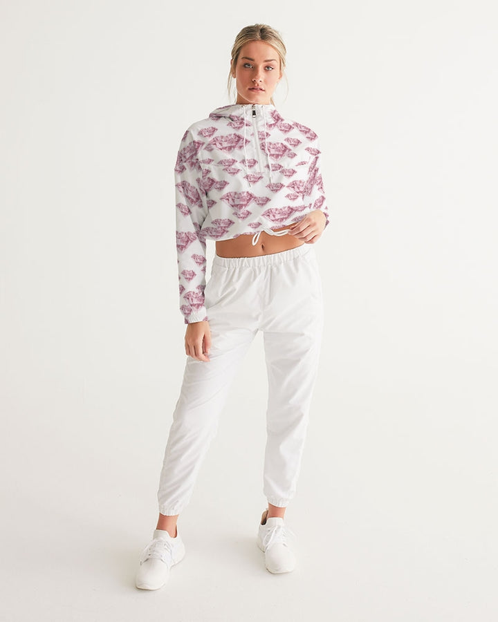 White cropped windbreaker with an all-over diamond print 