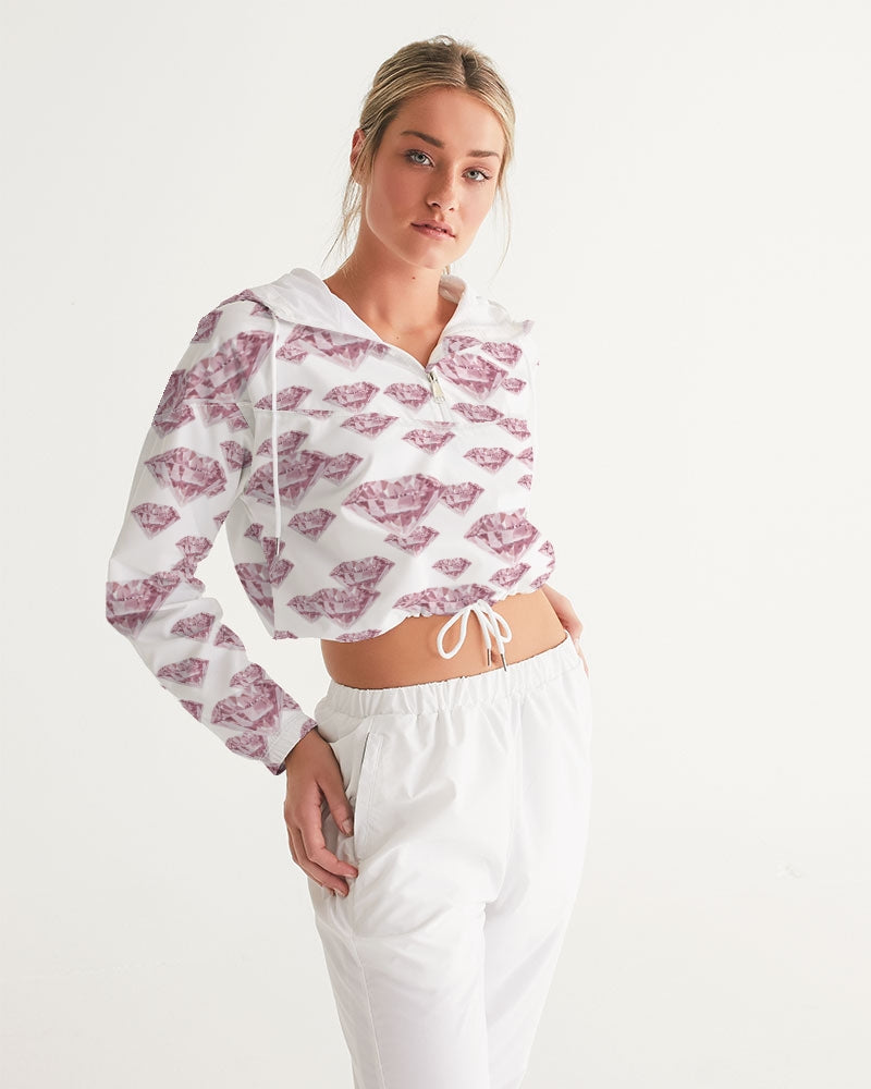 White cropped windbreaker with an all-over diamond print 