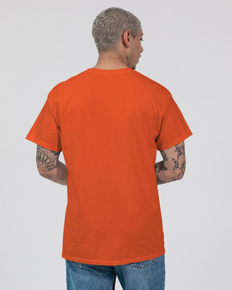 Orange T-shirt with a hue of vibrant rainbow colors