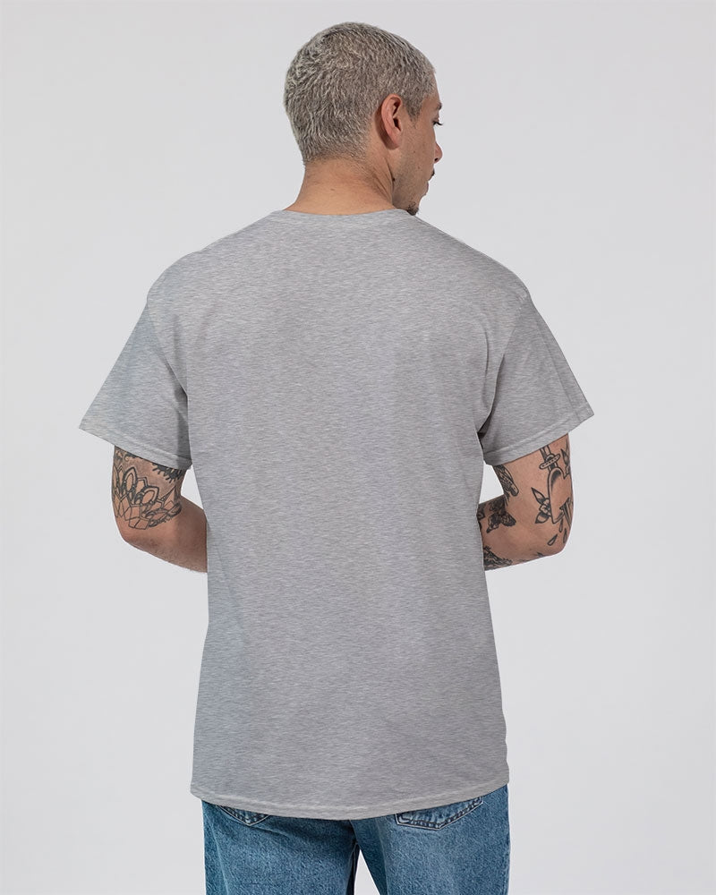 Grey T-shirt with a hue of vibrant rainbow colors