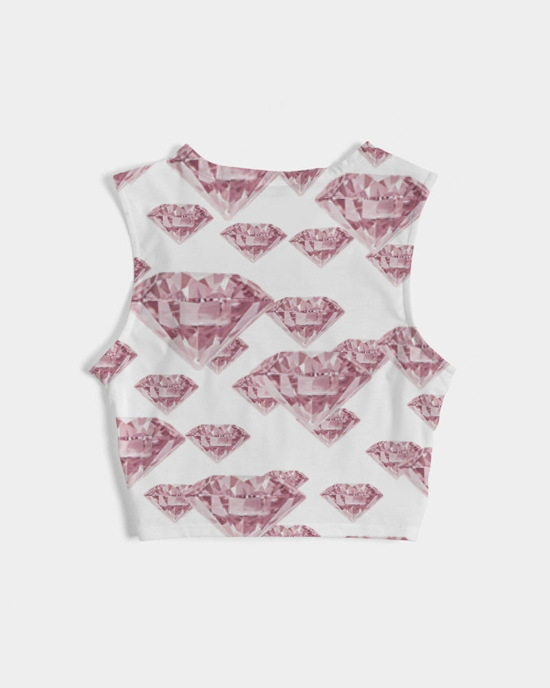 White twist front tank top featuring a diamond all-over print