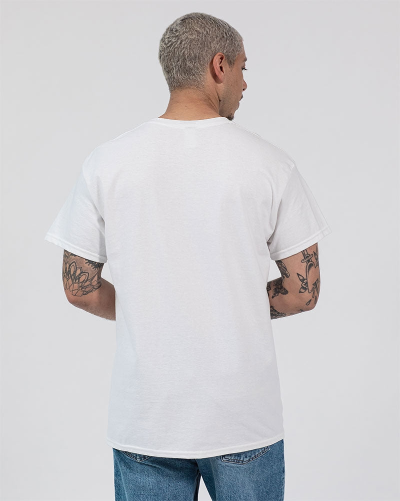 White T-shirt with a hue of vibrant rainbow colors