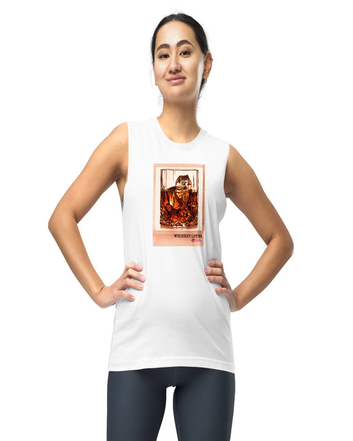 White Whiskey Lover Muscle tank featuring rocks glass and whiskey lover text design